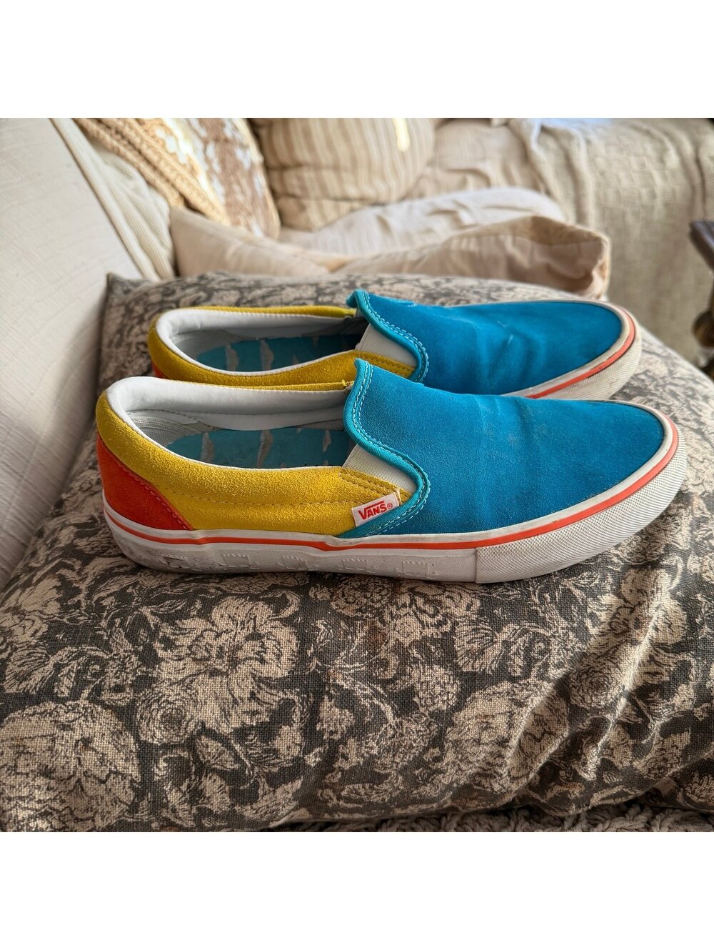 Vans Simpsons color block Blue Yellow Orange Suede Slip on men’s 10.5
